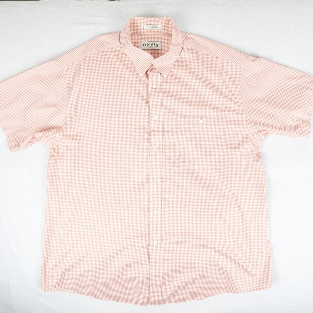 Vintage ORVIS Button Down Shirt Men's XXL 100% Cotton Short Sleeve Summer Casual